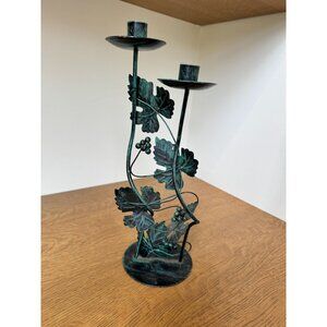 Vintage Metal Grapevine Candle Holder With Dual Taper Holders 13" Tall